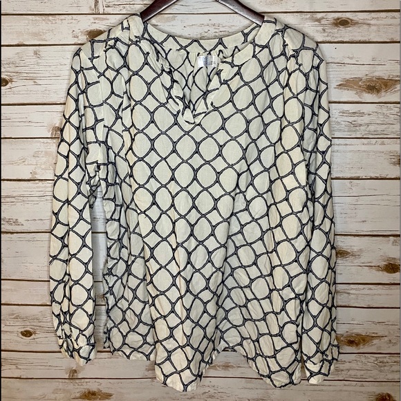 Time and Tru Tops - Time & Tru • Blue and White Tunic •